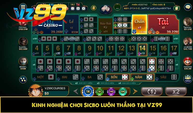 Kinh nghiệm chơi Sicbo luôn thắng tại VZ99
